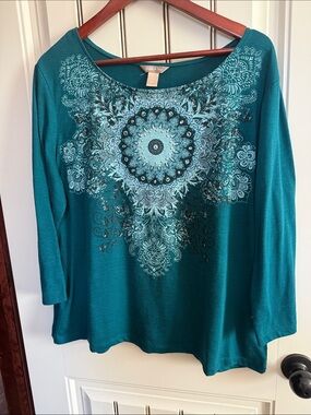 Teal Mandala Print Women's Top